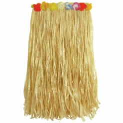 Hula Grass Skirt With Flower Waistband - Synthetic Grass - Adult Size - 55cm Long
