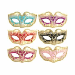 Glitter Eye Masks With Metallic Trim - 6 Assorted Colours
