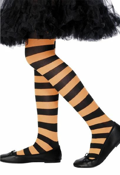Children's Orange And Black Striped Tights 3 Children's Orange And Black Striped Tights