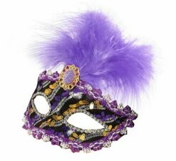 Purple, Black And Gold Feather Eyemask With Stone