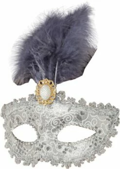 Silver Decorative Eyemask With Feather And Jewel