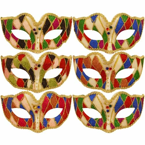 Assorted Multi Colour Harlequin Eyemask - Each 3 Assorted Multi Colour Harlequin Eyemask - Each