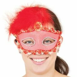Red Tall Feather Eye Mask