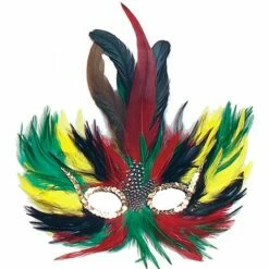Red, Green & Yellow Feather Eye Mask