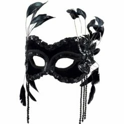 Black Velvet Mask With Feathers