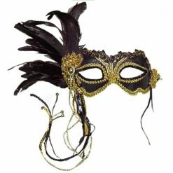 Black Eye Mask With Feather Decoration