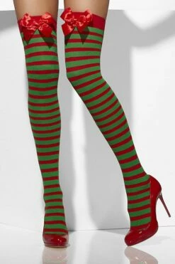 Red And Green Striped Elf Stockings