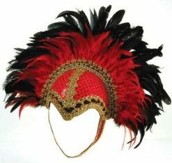 Feather Helmet, Red Braiding And Plume