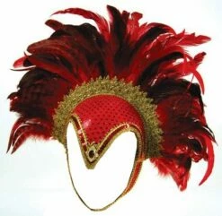 Feather Helmet, Red Jewel And Plume