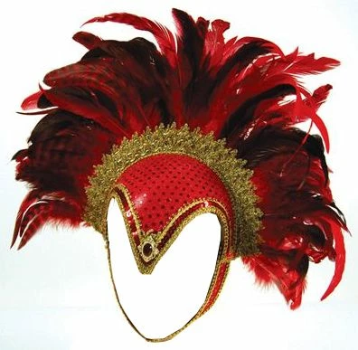 Feather Helmet, Red Jewel And Plume 3 Feather Helmet, Red Jewel And Plume
