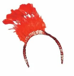Feather Sequin Headpiece- Red
