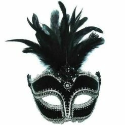Black Velvet Eye Mask With Tall Feathers