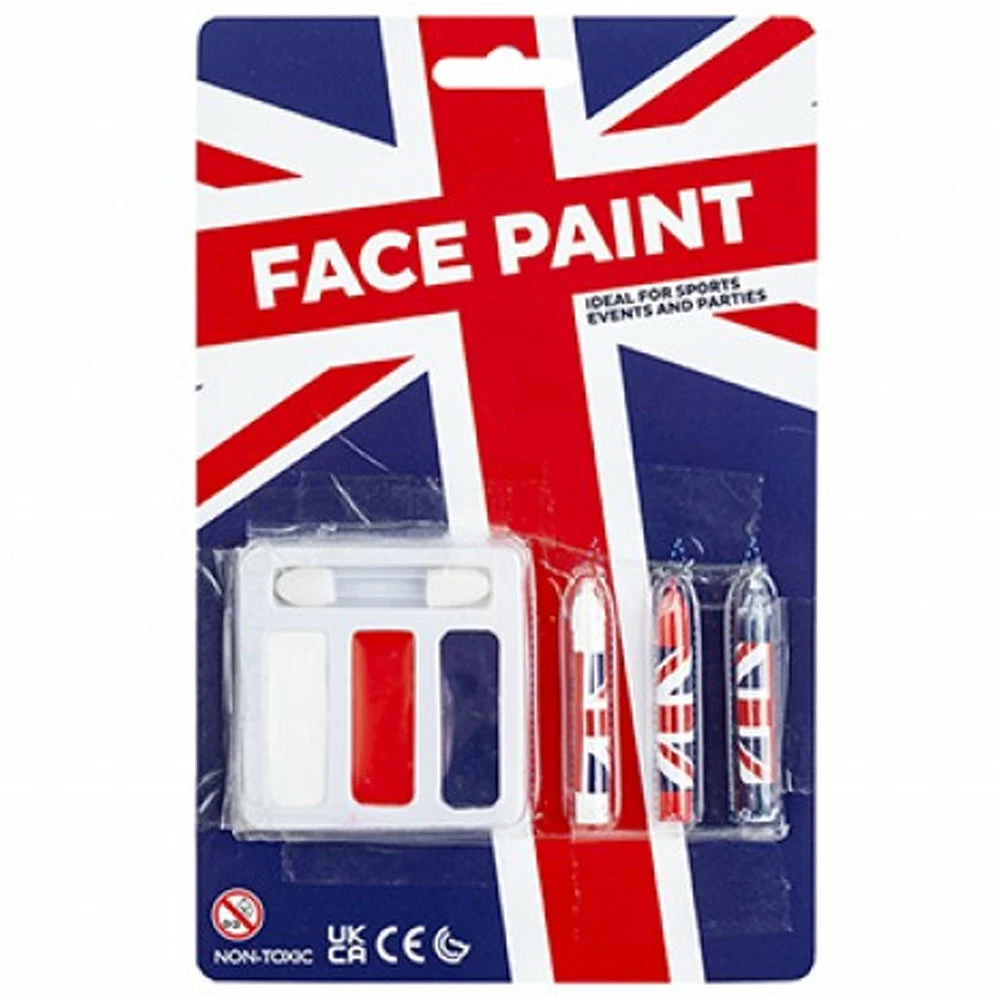 Union Jack British Red, White And Blue Face Paint Kit 3 Union Jack British Red, White And Blue Face Paint Kit